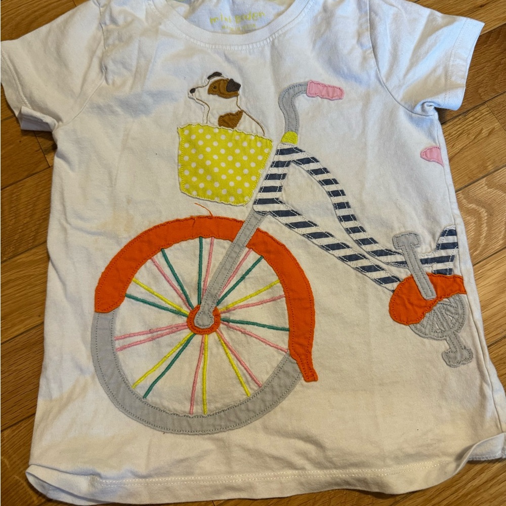 Mini Boden Orange and White Short Sleeve Tee with Bicycle Graphic
